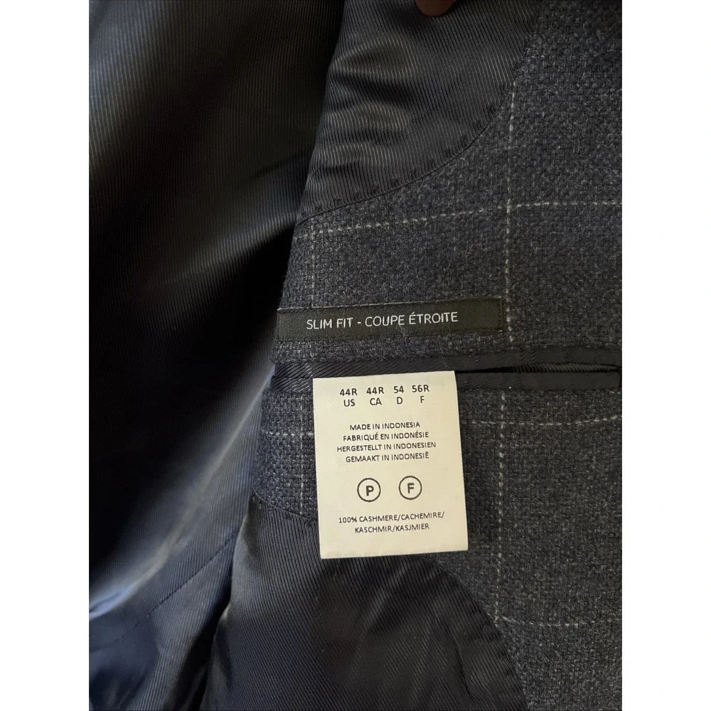 Saks Fifth Ave Men's Cashmere Windowpane Blazer 44R Slim Jacket Sport Coat